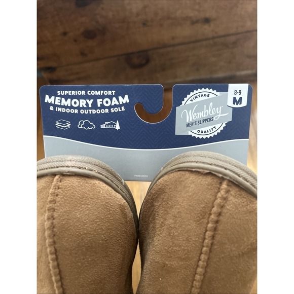 MEN`S WEMBLEY SLIP ON Memory Foam SLIPPERS SIZE M (8/9) NEW Tan - Picture 3 of 4